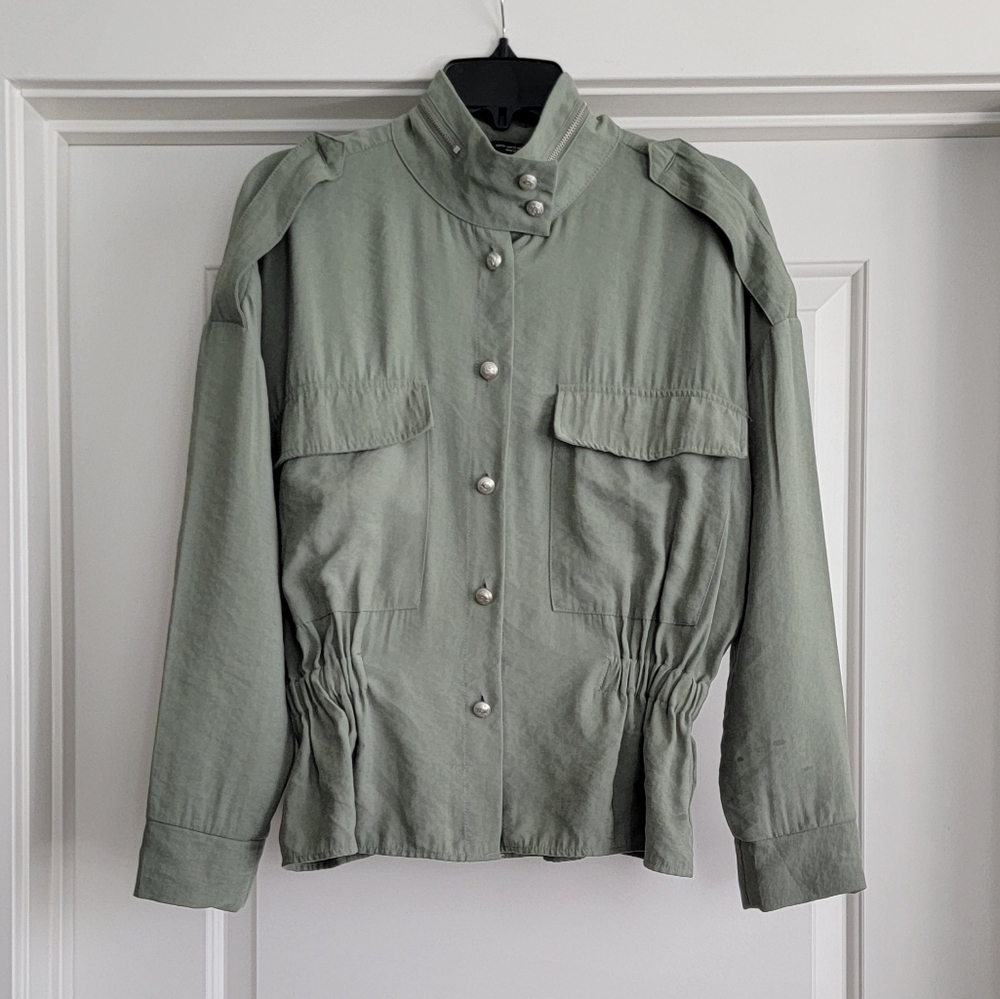 Zara Ruched Waist Military Utility Lightweight Jacke